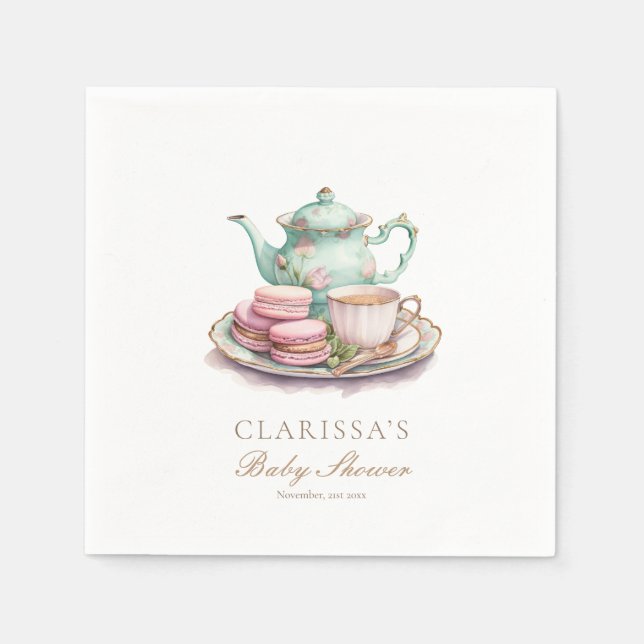 Serviette En Papier Elégant Baby shower de Tea Party aquarelle (Devant)
