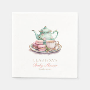 Serviette En Papier Elégant Baby shower de Tea Party Aquarelle Or rose