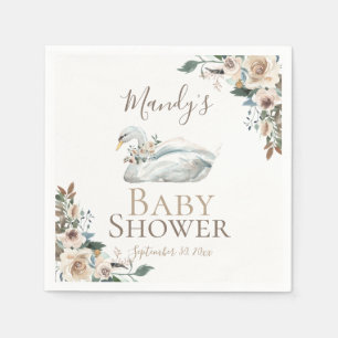 Serviette En Papier Élégant Baby shower floral de cygne neutre