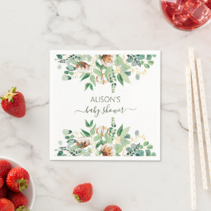 Serviette En Papier Elégant Baby shower Floral Eucalyptus