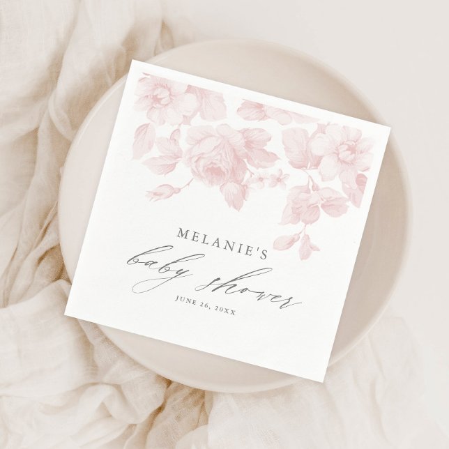 Serviette En Papier Élégant Baby shower Floral Script rose (Créateur téléchargé)