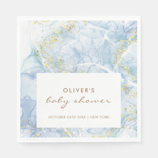 Serviette En Papier Elégant Baby shower Garçon de Agate Blue Gold (Devant)