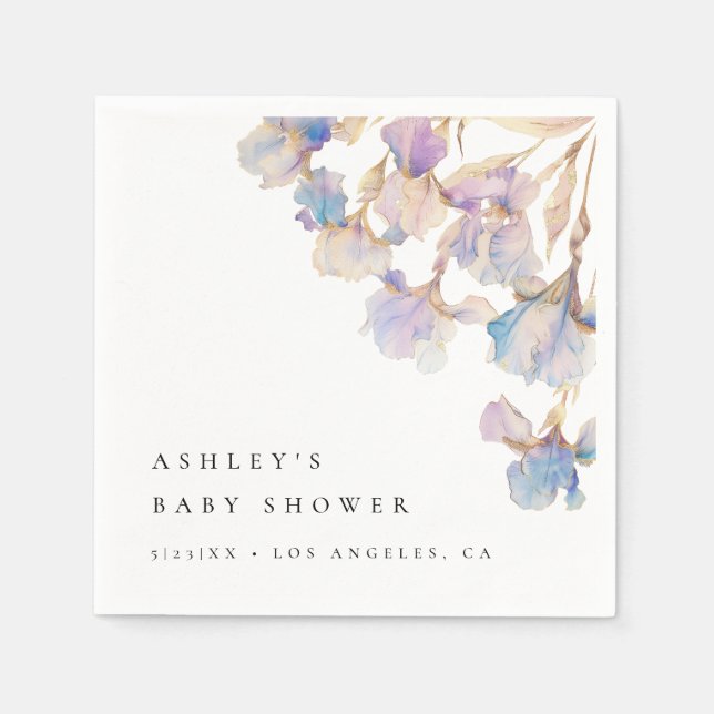 Serviette En Papier Élégant Baby shower Iris (Devant)