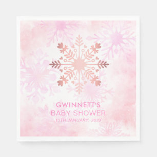 Serviette En Papier Élégant Baby shower rose petit flocon de neige