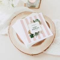 Élégant baby shower tropical rayé rose