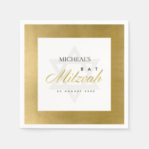 SERVIETTE EN PAPIER ÉLÉGANT BAT MITZVAH SIMPLE DE BARRE D'OR FAUX PROP