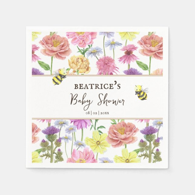 Serviette En Papier Elegant Bee et Baby shower Fleur sauvage (Devant)