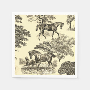 Serviette En Papier Elégant Beige Rustique Horses Toile
