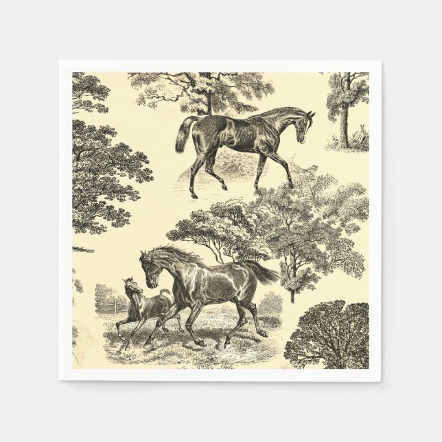 Serviette En Papier Elégant Beige Rustique Horses Toile (Devant)