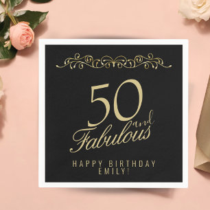 Serviette En Papier Elégant Black 50 et Fabuleux 50e anniversaire