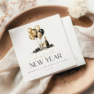 Serviette En Papier Elegant Black and Gold Cheers to the New Year
