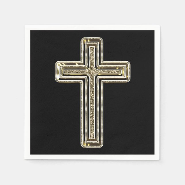 Serviette En Papier Elégant Black and Gold Cross Religion Event (Devant)