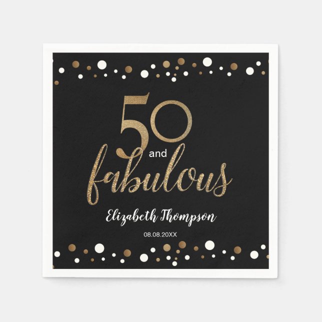 Serviette En Papier Elégant Black Gold 50 et fabuleux anniversaire per (Devant)