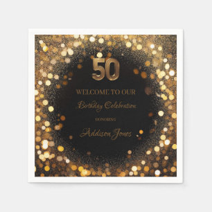 Serviette En Papier Elégant Black & Gold 50e Anniversaire Papier Napki
