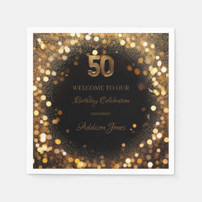 Serviette En Papier Elégant Black & Gold 50e Anniversaire Papier Napki (Devant)