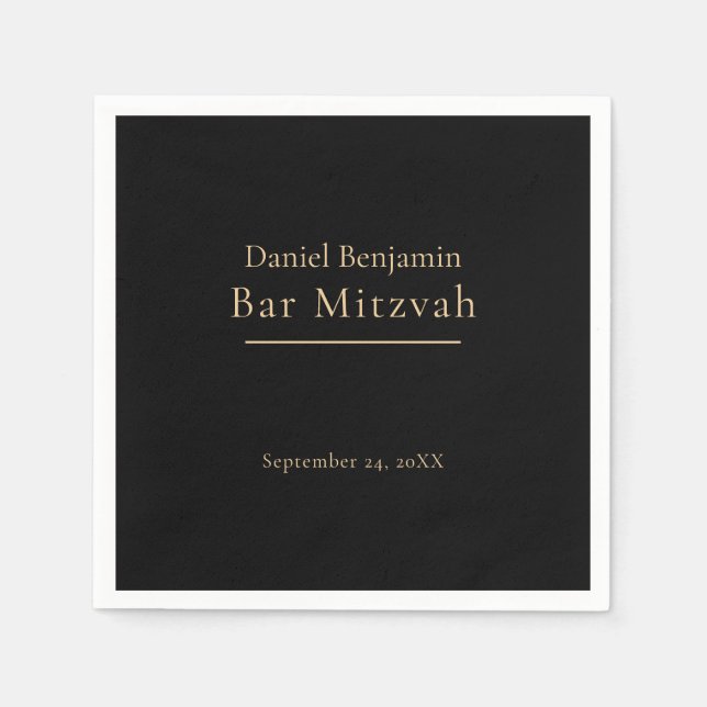 Serviette En Papier Elégant Black Gold Bar Mitzvah (Devant)