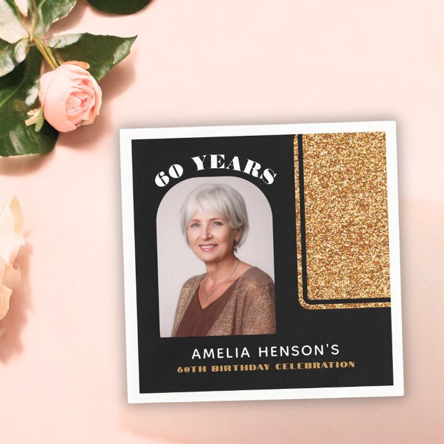 Serviette En Papier Elégant Black Gold Parties scintillant Photo 60e a (Créateur téléchargé)