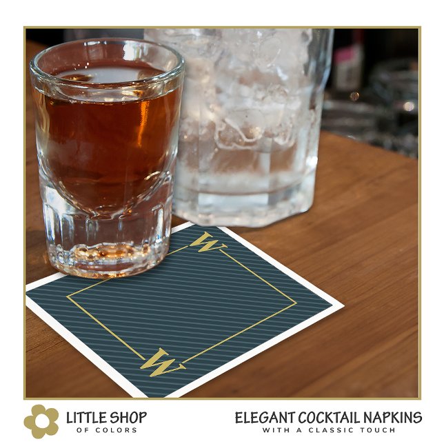 Serviette En Papier Élégant Black Gold Pinstripe Monogrammé (Créateur téléchargé)