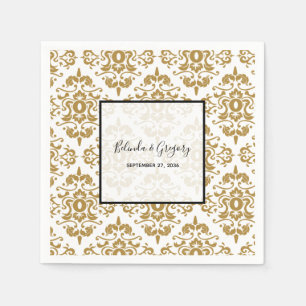 Serviette En Papier Elégant Black Gold Vintage Wedding