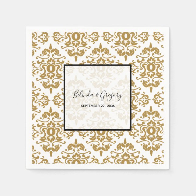 Serviette En Papier Elégant Black Gold Vintage Wedding (Devant)
