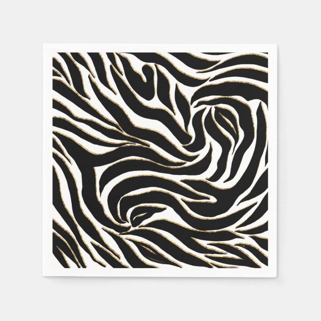 Serviette En Papier Elégant Black Gold Zebra Poster de animal blanc (Devant)