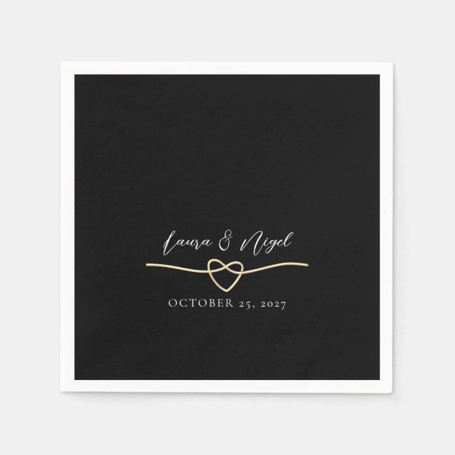 Serviette En Papier Élégant Black Mariage Gold Cocktail Napkins (Devant)