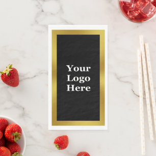 Serviette En Papier Élégant Black White et Gold Business Votre logo