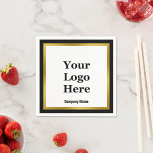 Serviette En Papier Elégant Black White Gold Nom de la société Votre l