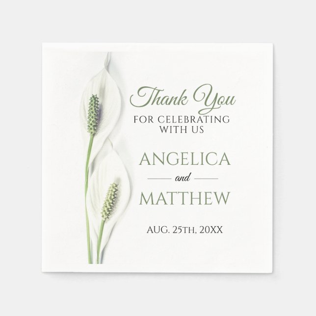 Serviette En Papier Elégant Blanc Calla Lily Fleurs Merci Floral (Devant)