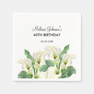 Serviette En Papier Elégant Blanc Calla Lily Floral Anniversaire