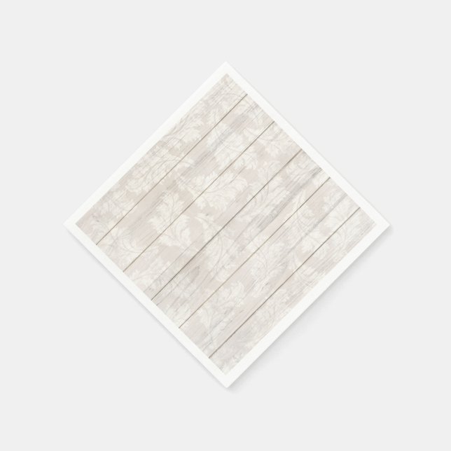 Serviette En Papier Elégant blanc Damask Leaf Botanique Rustique Bois (Coin)