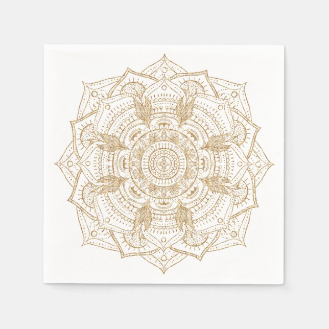 Serviette En Papier Elégant blanc & or Mandala conception main dessiné (Devant)