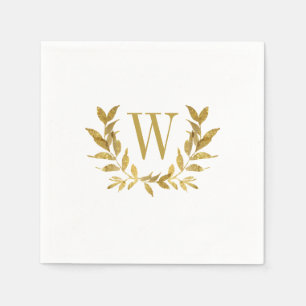 Serviette En Papier Élégant Blanc Or Moderne Monogramme Mariage