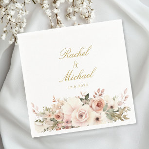 Serviette En Papier Elégant, blanc, pastel, bouquet de fleurs
