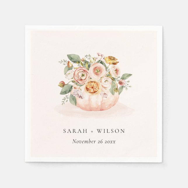 Serviette En Papier Élégant blanc rose rose Citrouille Mariage floral (Devant)