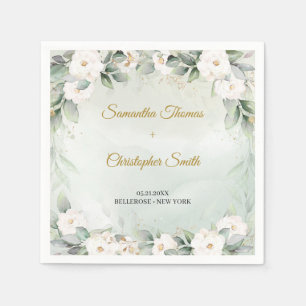 Serviette En Papier Elégant blanc Roses Floral Garden mariage