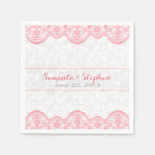 Serviette En Papier Elégant blanc Vintage Damas dentelle rose