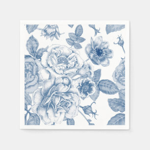 Serviette En Papier Élégant bleu blanc Vintage motifs floraux serviett