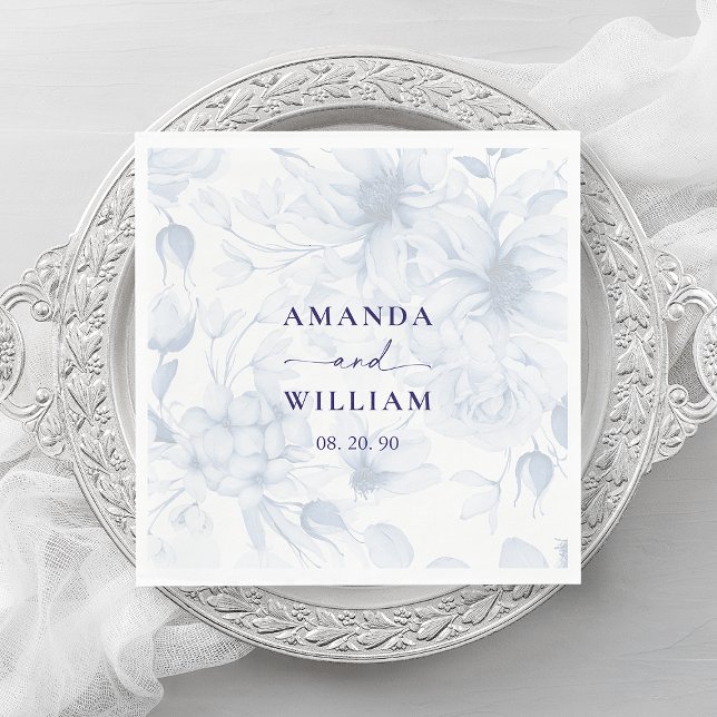 Serviette En Papier Elégant bleu bleu bleu floral Mariage Napkin (Créateur téléchargé)