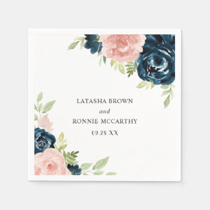 Serviette En Papier Elégant bleu bleu marine bleu Mariage floral