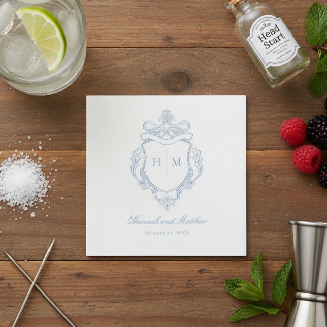 Serviette En Papier Elégant bleu Chinoiserie Bird Crest Mariage (Créateur téléchargé)