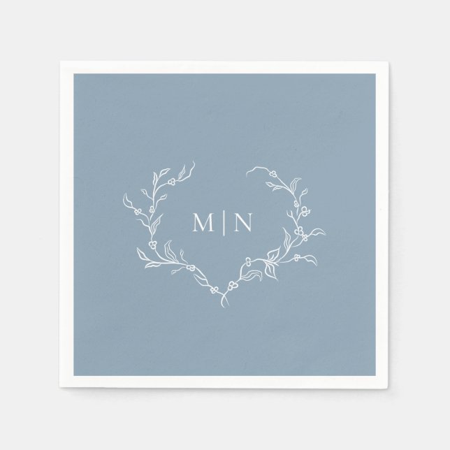 Serviette En Papier Élégant bleu Dusty Mariage Monogram Papier Napkin (Devant)