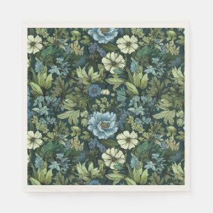 Serviette En Papier Élégant bleu et vert Fleur sauvage victorien Motif