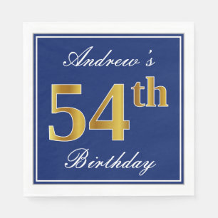 Serviette En Papier Elégant bleu, Faux Gold 54e anniversaire; Nom pers