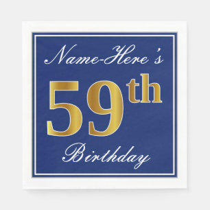 Serviette En Papier Elégant bleu, Faux Gold 59e anniversaire; Nom pers