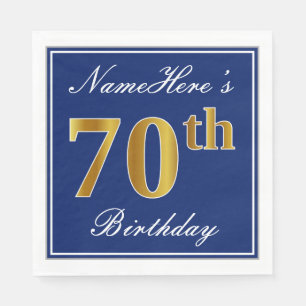 Serviette En Papier Elégant bleu, Faux Gold 70e anniversaire; Nom pers