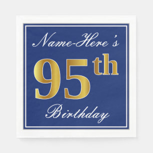 Serviette En Papier Elégant bleu, Faux Gold 95e anniversaire; Nom pers