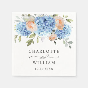 Serviette En Papier Élégant bleu Hydrangea rose Rose Mariage