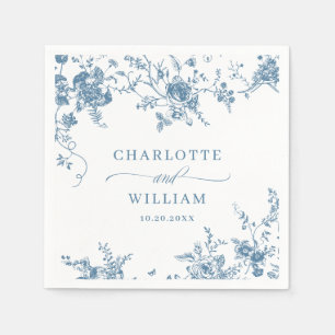 Serviette En Papier Elégant bleu Jardin Français Mariage Floral