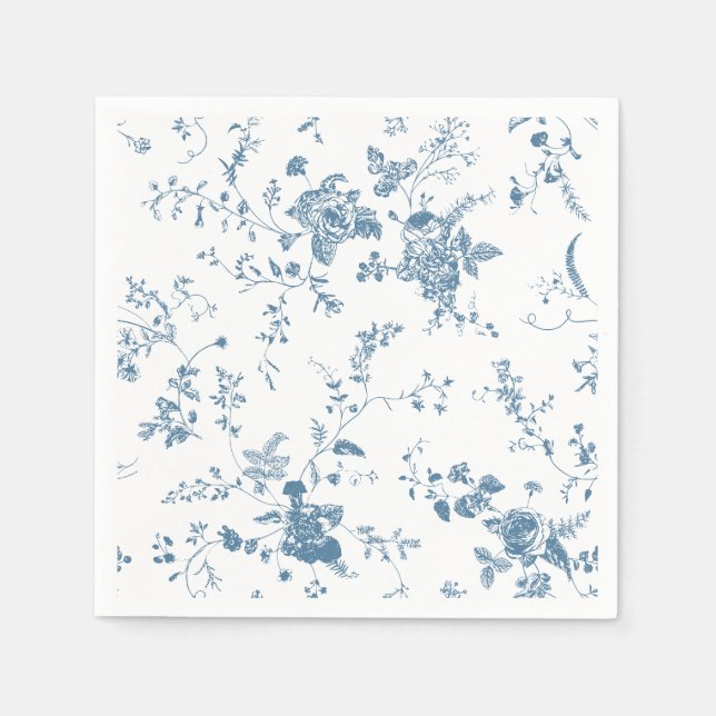 Serviette En Papier Elégant bleu Jardin Français Mariage Floral (Devant)